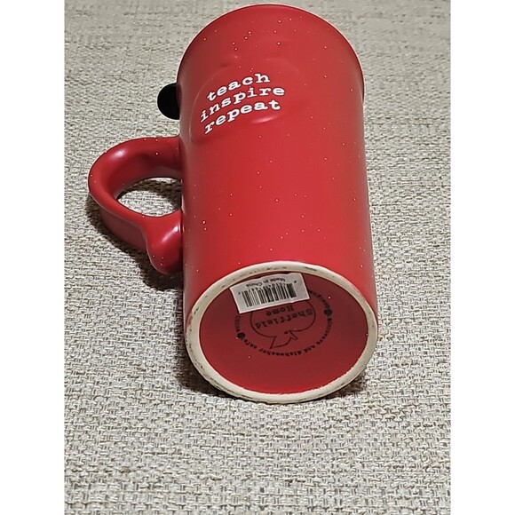 TEACHER Travel Mug W/Lid Red Apple “TEACH, INSPIRE, REPEAT” 18 Oz Stoneware NEW - Picture 5 of 8